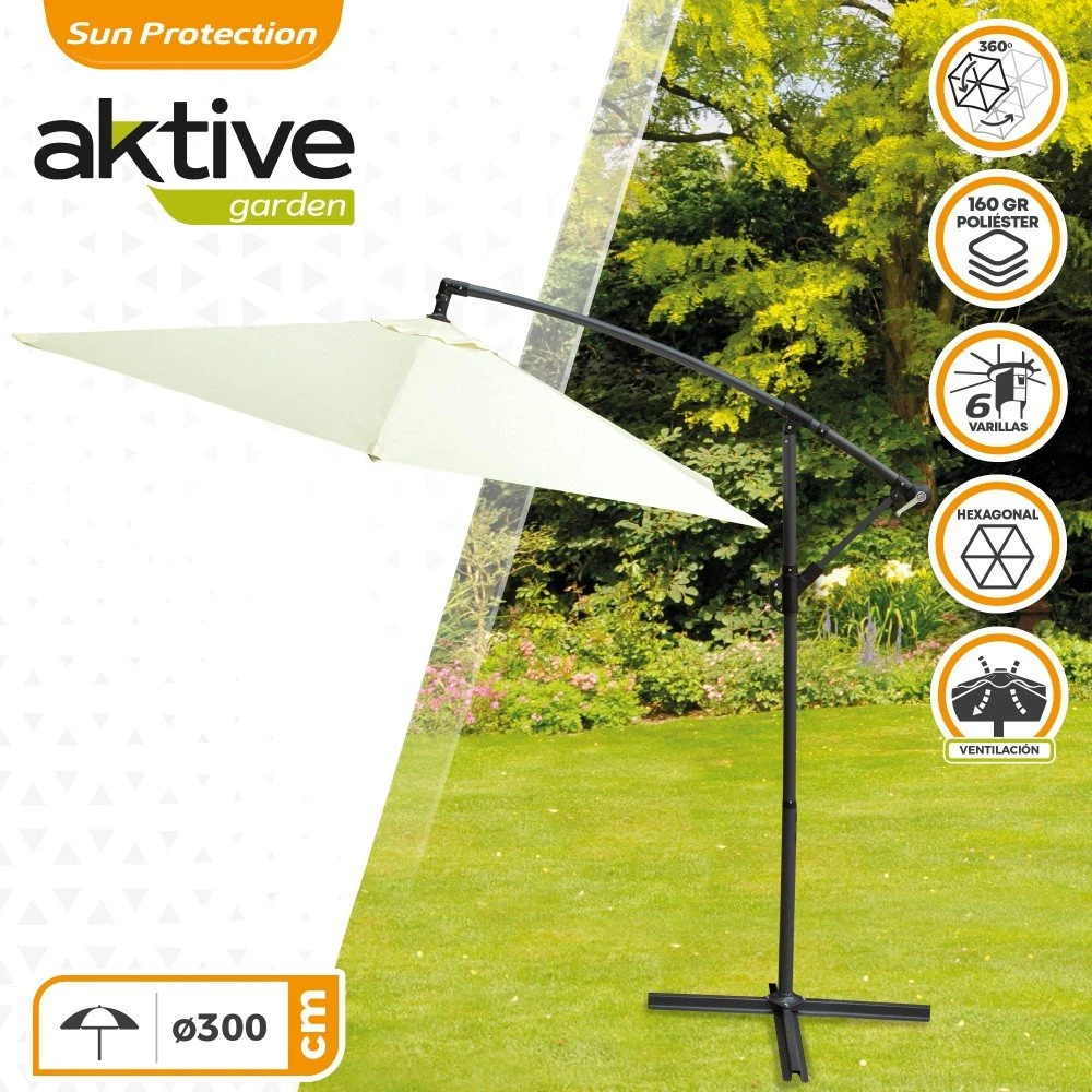 Parasol Excéntrico Banana 300 Cm Crema Mástil Aluminio Aktive Garden 4 Parasol Excéntrico Banana 300 Cm Crema Mástil Aluminio Aktive Garden - Imagen 2