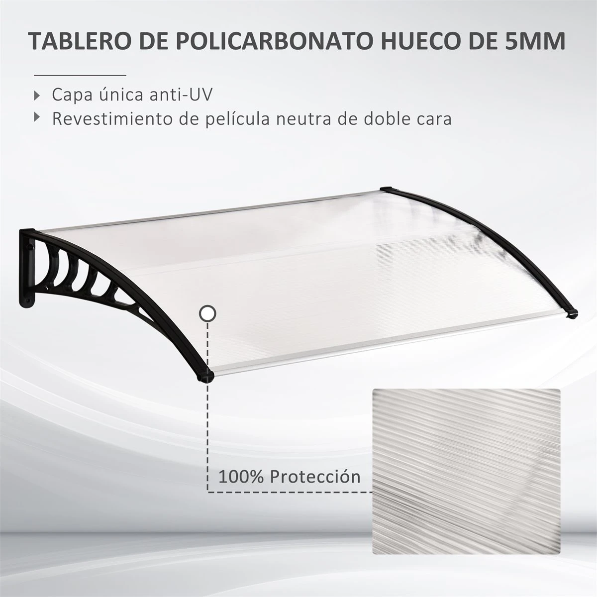 Outsunny Tejadillo De Protección Para Puertas Ventanas Contra Sol Y Lluvia Marquesina De Techo Diseño Moderno Aleación De Aluminio Duradero 122x89x24 Cm Transparente 6 Outsunny Tejadillo De Protección Para Puertas Ventanas Contra Sol Y Lluvia Marquesina De Techo Diseño Moderno Aleación De Aluminio Duradero 122x89x24 Cm Transparente - Imagen 4