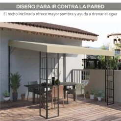 Outsunny Pérgola De Pared 3x3 M Cenador De Jardín Con Toldo Protección Solar Y 2 Orificios De Drenaje Gazebo Carpa De Metal Para Fiestas Celebraciones Patio Exterior Beige -OUTSUNNY TIENDA db2bc93c670aee4e7c50f0cb2c205dc12c72ee3c 7edb2d799d3541a195b56f67b1dfddfb