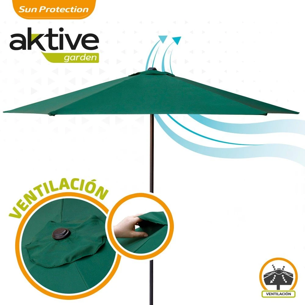 Parasol Hexagonal 250 Cm Color Verde Mástil Aluminio Aktive Garden 5 Parasol Hexagonal 250 Cm Color Verde Mástil Aluminio Aktive Garden - Imagen 3