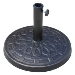 Outsunny Base Para Sombrilla De Jardín Peso Neto 12 Kg Soporte De Parasol Redondo De Resina Para Postes De 38mm/48mm Para Terraza Patio Exterior Ø44x34 Cm Bronce