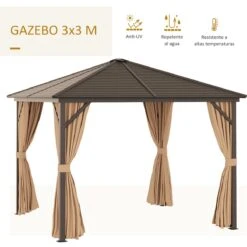 Outsunny Cenador De Jardín 3x3 M Marco De Aluminio Con 4 Cortinas Laterales 4 Mosquiteras Y Gancho Para Lámpara Gazebo Pabellón Para Exterior Patio Fiestas Marrón -OUTSUNNY TIENDA dd969715d130fe8ddf687d850ae4541e3129b8ba cd0d4ada454a452ca617140c5c07a5c3