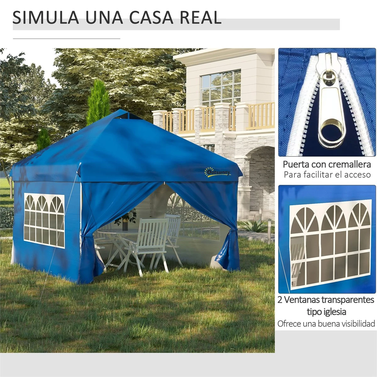 Outsunny Carpa Plegable 3x3 M Con Altura Ajustable De 3 Niveles Cenador De Jardín Con 4 Paredes Extraíbles 2 Ventanas 4 Sacos De Arena Y Bolsa De Transporte Para Camping Azul 6 Outsunny Carpa Plegable 3x3 M Con Altura Ajustable De 3 Niveles Cenador De Jardín Con 4 Paredes Extraíbles 2 Ventanas 4 Sacos De Arena Y Bolsa De Transporte Para Camping Azul - Imagen 4