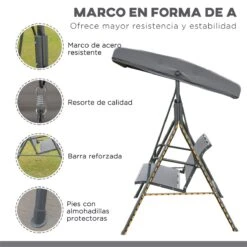 Outsunny Columpio Balancín Jardín De 3 Plazas Con Techo Parasol Ajustable Respaldo Transpirable Y Marco De Acero Para Terraza Balcón Exterior 175x118x159 Cm Gris -OUTSUNNY TIENDA de7b24eb629d63ea89d3367c57e2456bf79f04ff 5a3a50cf79da46bbbd974a50e9457a7e