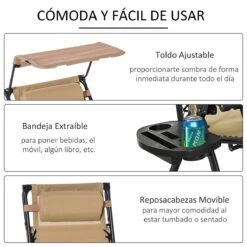 Outsunny Silla Mecedora De Jardín Plegable Tumbona Reclinable Con Techo Protección Solar Reposacabezas Extraíble Y Reposapiés Estructura De Acero 120x67x102 Cm Beige -OUTSUNNY TIENDA dfc5fcdb28f40f0f9a663f5f8b92924a89ee2be8 25460ecdded3440c9a78dd5895e2e11c