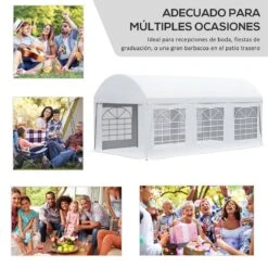 Outsunny Carpa De Jardín 6x3 M Carpa Para Fiestas Cenador Con Paredes Laterales Extraíbles Puerta Con Cremalleras Y 6 Ventanas Protección UV Para Exterior Eventos Bodas Blanco -OUTSUNNY TIENDA e127412894b4981ca2a041f138259b66c14de966 11214eb9126d4596a319a69220b21734