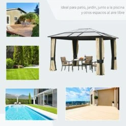 Outsunny Cenador Para Jardín 3x3.6 M Alumnio Pabellón Para Exterior Con Techo De Policarbonato Anti-UV Y 4 Mosquiteras Laterales Con Cremalleras Para Fiestas Eventos Beige -OUTSUNNY TIENDA e36cd6c0e544e68aed03db9412134115e3819a7a e1bf62a27b424582be651e71ae3da2c3