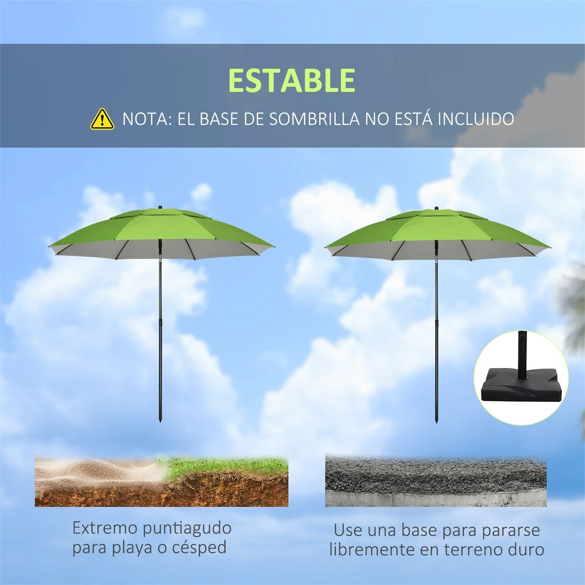 Outsunny Sombrilla De Playa Ø185x205 Cm Parasol Para Terraza Con Techo Doble Ángulo Ajustable Protección UV30+ 8 Varillas De Acero Y Bolsa De Transporte Verde 9 Outsunny Sombrilla De Playa Ø185x205 Cm Parasol Para Terraza Con Techo Doble Ángulo Ajustable Protección UV30+ 8 Varillas De Acero Y Bolsa De Transporte Verde - Imagen 7
