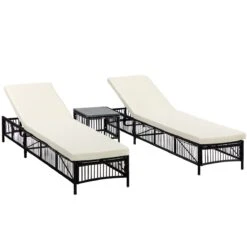 Outsunny Conjunto De 2 Tumbonas De Jardín Exterior Tumbonas De Mimbre Tejido Con Mesa De Tapa De Vidrio Respaldo Reclinable De 5 Posiciones Y Cojines Suaves 196x54x32 Cm Negro