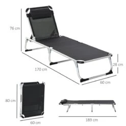 Outsunny Tumbona Plegable Reclinable De Aluminio Con Reposacabezas Extraíble Y Respaldo Transpirable Ajustable En 4 Posiciones Para Jardín Terraza Camping Exterior 170x60x76 Cm Negro -OUTSUNNY TIENDA e3e4d0653c93e783e5cc7f94783f80a444a94200 5f0ed7d19aa440d3ae42be437cd0ab6f