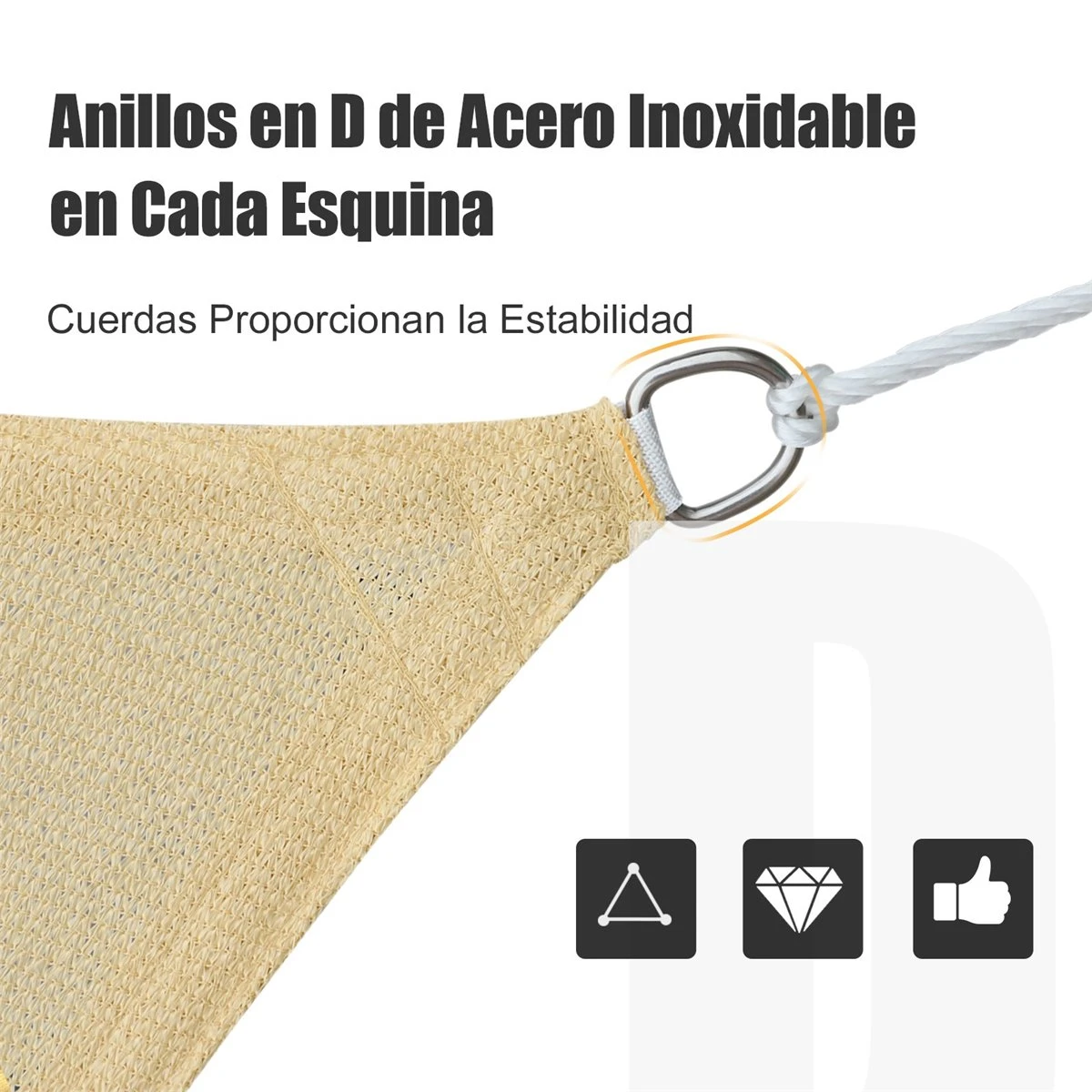 Outsunny - Toldo Vela Cuadrado (varios Tamaños Y Colores), Tamaño 3x3m, Color Arena 7 Outsunny - Toldo Vela Cuadrado (varios Tamaños Y Colores), Tamaño 3x3m, Color Arena - Imagen 5