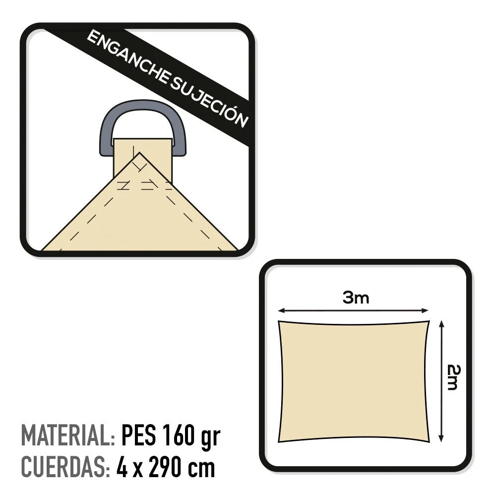 Toldo Vela De Sombreo Rectangular Aktive Garden Color Crema 5 Toldo Vela De Sombreo Rectangular Aktive Garden Color Crema - Imagen 3