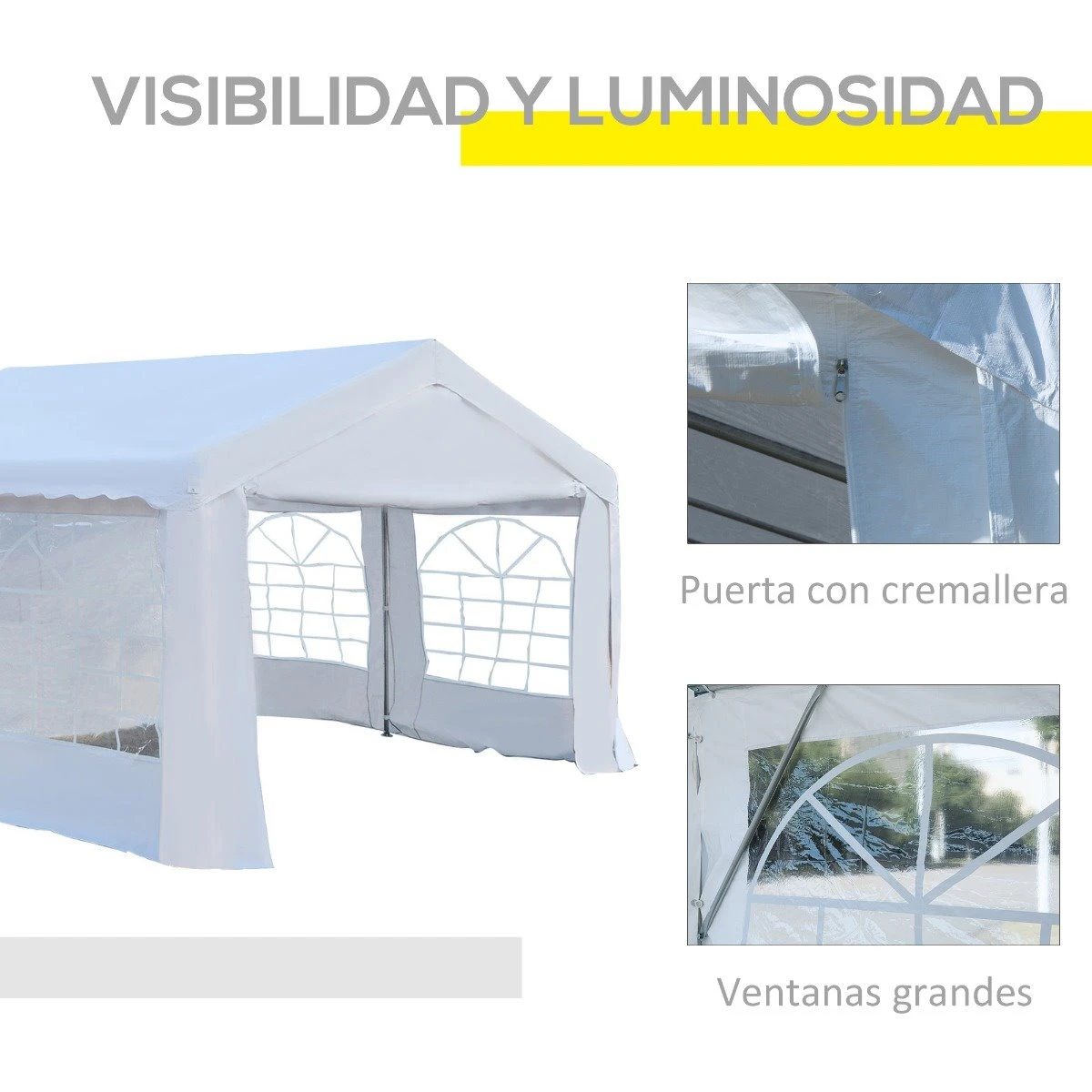 Outsunny Carpa De Jardín Cochera Gazebo 4x4m Pergola Cenador Pabellón 4 Paneles Laterales 4 Ventanas Para Fiesta Eventos Bodas Acero PE Blanco 7 Outsunny Carpa De Jardín Cochera Gazebo 4x4m Pergola Cenador Pabellón 4 Paneles Laterales 4 Ventanas Para Fiesta Eventos Bodas Acero PE Blanco - Imagen 5