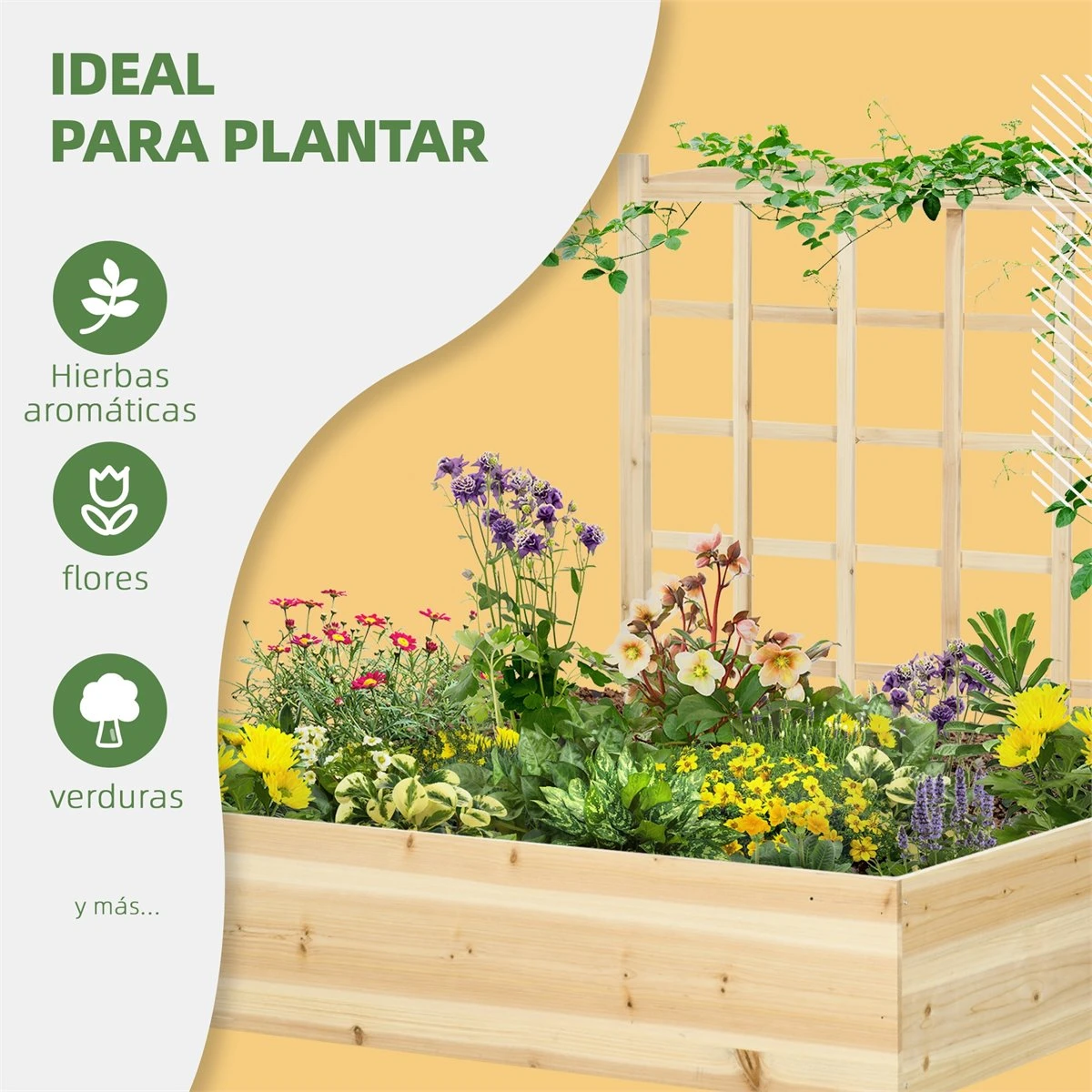Outsunny Jardinera De Madera Con Enrejado Arriate De Jardín Con Celosía Jardinera De Caja Para Trepadoras Cultivos Verduras Flores 110x116x120 Cm Natural 8 Outsunny Jardinera De Madera Con Enrejado Arriate De Jardín Con Celosía Jardinera De Caja Para Trepadoras Cultivos Verduras Flores 110x116x120 Cm Natural - Imagen 6