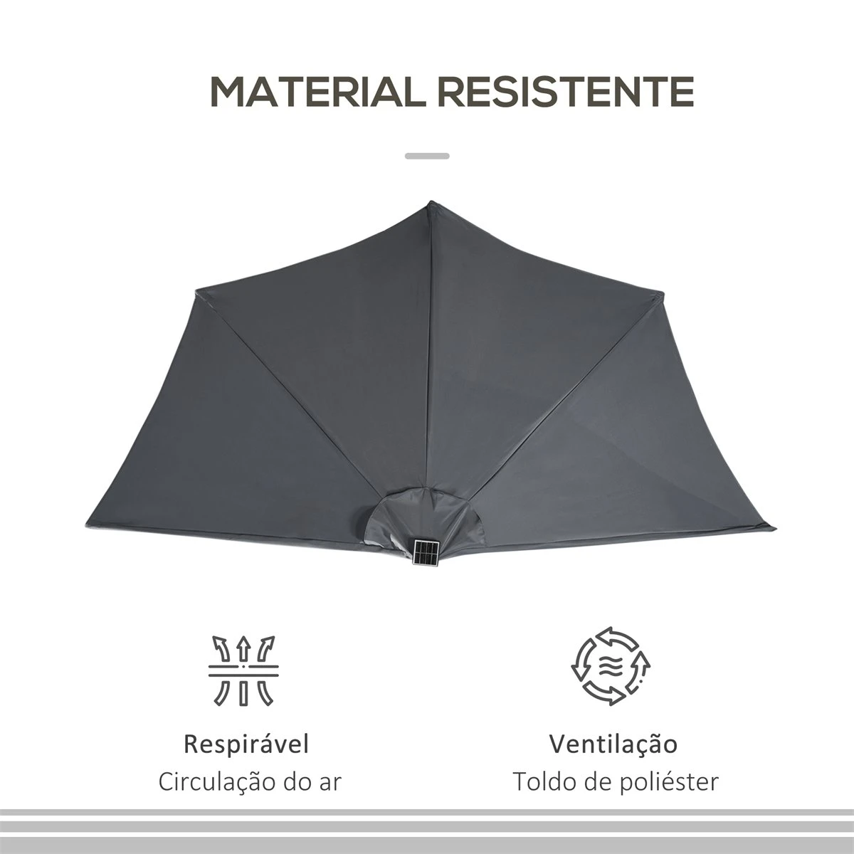Outsunny Sombrilla Semicircular Con 24 Luces LED Solar 270x135x240 Cm Parasol De Jardín Con Manivela Techo De Ventilación Para Pared Terraza Gris 9 Outsunny Sombrilla Semicircular Con 24 Luces LED Solar 270x135x240 Cm Parasol De Jardín Con Manivela Techo De Ventilación Para Pared Terraza Gris - Imagen 7