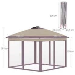 Outsunny Carpa Plegable Exterior 3,3x3,3x2,85 M Con Luces LED Y Control Remoto Cenador De Jardín Con 4 Mosquiteras Extraíbles Y Bolsa De Transporte Para Camping Fiestas Beige -OUTSUNNY TIENDA e6d7e17d2b03713c6d2d4547b5f7b1f16e4833fd c5a5e8c651a245c69a8685d34788820e