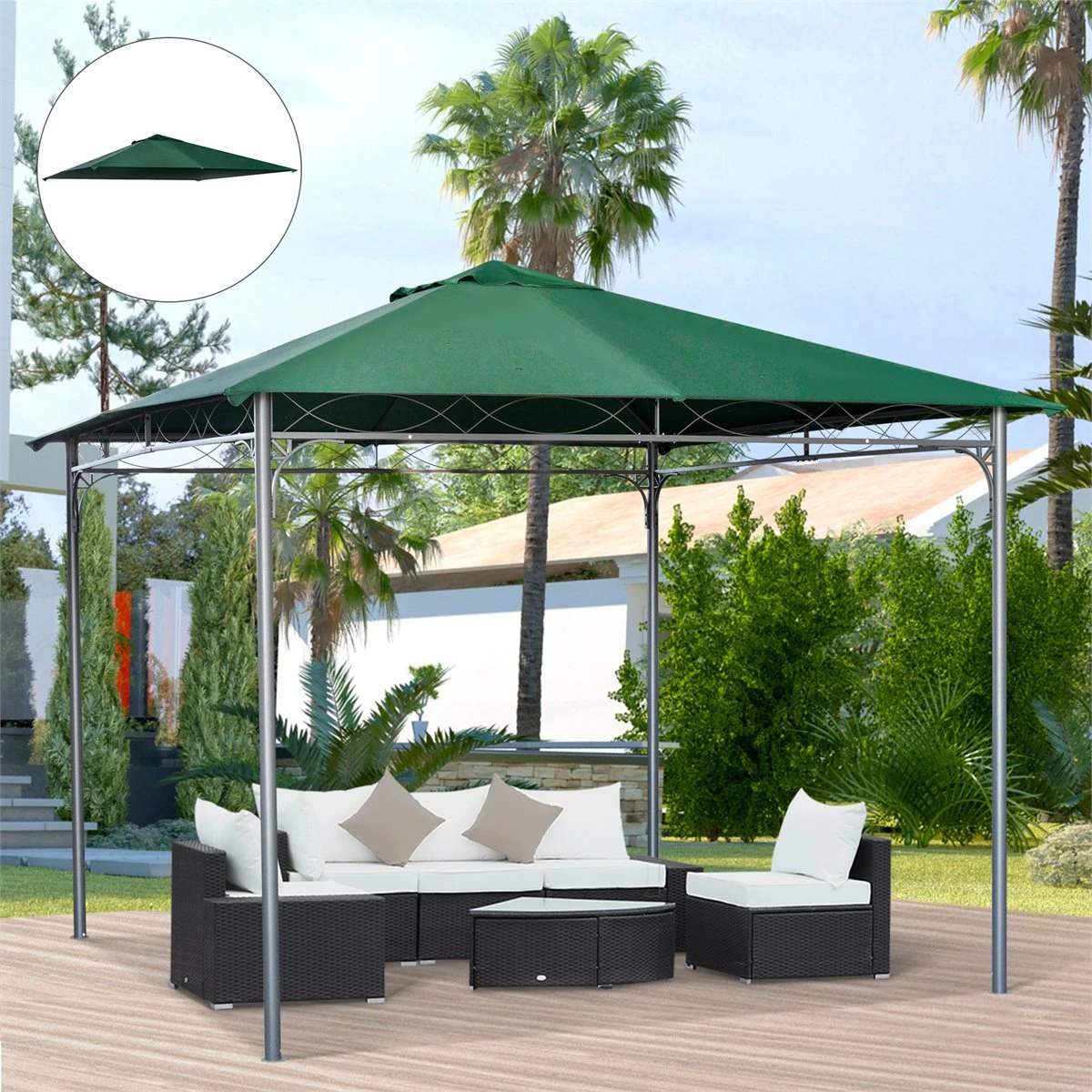 Outsunny Techo De Repuesto 2,98x2,95m Para Cenador De Jardín Cubierta De Repuesto De Gazebo Pabellón Exterior Con 8 Orificios De Drenaje Y Ventilación Verde 4 Outsunny Techo De Repuesto 2,98x2,95m Para Cenador De Jardín Cubierta De Repuesto De Gazebo Pabellón Exterior Con 8 Orificios De Drenaje Y Ventilación Verde - Imagen 2