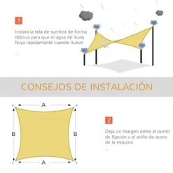 Outsunny Toldo Vela Cuadrado 3x3m Vela De Sombra Para Terraza Jardín Camping Resistente Al Agua Protección UV Poliéster Color Arena 15 Outsunny Toldo Vela Cuadrado 3x3m Vela De Sombra Para Terraza Jardín Camping Resistente Al Agua Protección UV Poliéster Color Arena -OUTSUNNY TIENDA ebd66df9c8347da9a5c037571b3cc5ba5e6a2788 a3ac89d77a48453c9125a08cc5477b5f
