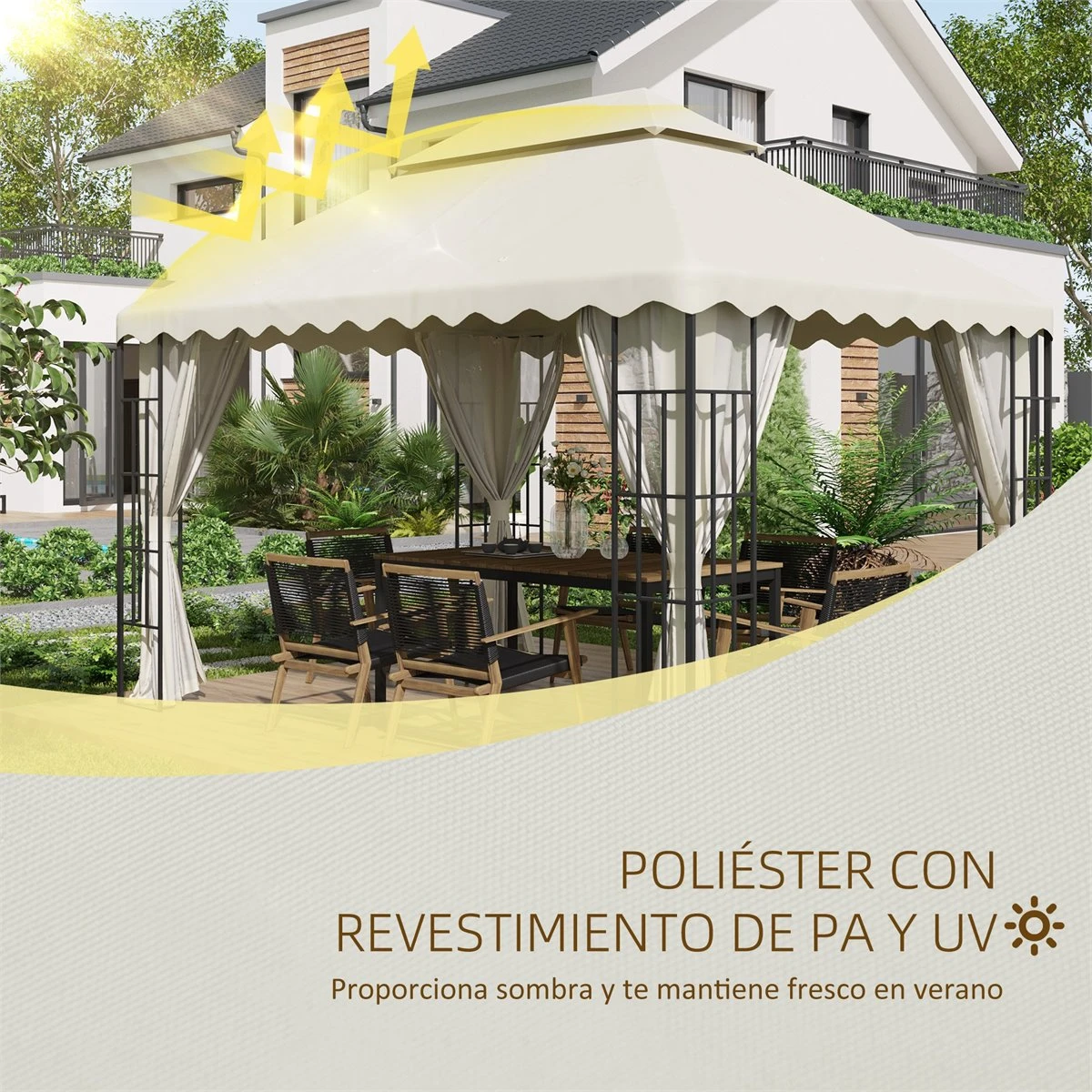 Outsunny Toldo De Repuesto Para Carpa 4x3 M Cubierta De Reemplazo Con Techo De Doble Ventilación Y 10 Orificios De Drenaje Para Patio Jardín Aire Libre Crema 6 Outsunny Toldo De Repuesto Para Carpa 4x3 M Cubierta De Reemplazo Con Techo De Doble Ventilación Y 10 Orificios De Drenaje Para Patio Jardín Aire Libre Crema - Imagen 4