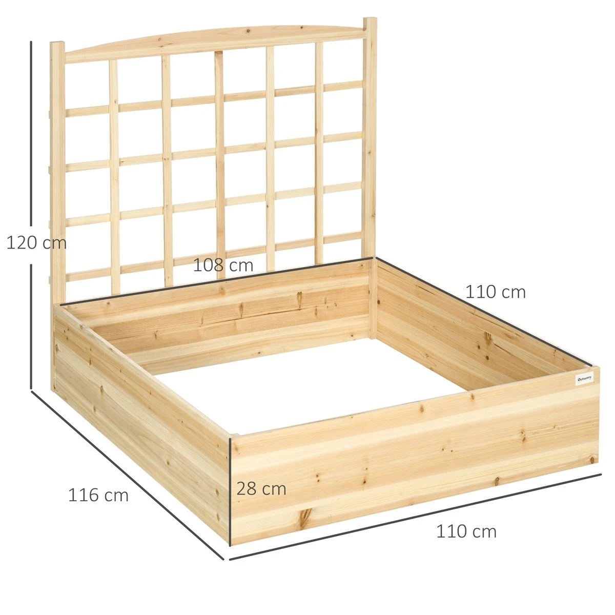 Outsunny Jardinera De Madera Con Enrejado Arriate De Jardín Con Celosía Jardinera De Caja Para Trepadoras Cultivos Verduras Flores 110x116x120 Cm Natural 5 Outsunny Jardinera De Madera Con Enrejado Arriate De Jardín Con Celosía Jardinera De Caja Para Trepadoras Cultivos Verduras Flores 110x116x120 Cm Natural - Imagen 3