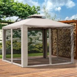 Outsunny Cenador De Jardín 3x3 M Pabellón De Exterior Con Doble Techo De Ventilación 4 Cortinas Mosquiteras Laterales Con Cremallera 4 Orificios De Drenaje Para Fiestas Patio Marrón Pardo 9 Outsunny Cenador De Jardín 3x3 M Pabellón De Exterior Con Doble Techo De Ventilación 4 Cortinas Mosquiteras Laterales Con Cremallera 4 Orificios De Drenaje Para Fiestas Patio Marrón Pardo -OUTSUNNY TIENDA ed41ae538430465a5cb05d390feee4addee3c222 86971b4b0cf4441a9d89333c7733c78f