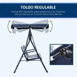 Outsunny Columpio Balancín De Jardín Exterior De 3 Plazas Con Cojín Techo Ajustable Y Marco De Metal Para Balcón Terraza Patio Carga Máx. 200 Kg 172x110x153 Cm Raya Azul -OUTSUNNY TIENDA ef56ee46a9fe9ea0c7bc7756d55901830a72e696 cc74c2d54f834cf8a9c4d38bf103505e