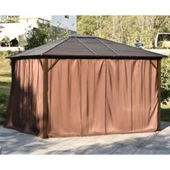 Outsunny Cenador De Jardín 300x365 Cm Marco De Aluminio Con Cortinas De Doble Capa Y Techo Metálico Para Reunión Familar Fiestas Bodas Negro Y Marrón -OUTSUNNY TIENDA f13cd117be0a873a45699e022a15d4a38693bd03 f9998f1af98e45579db5f29845b234b6