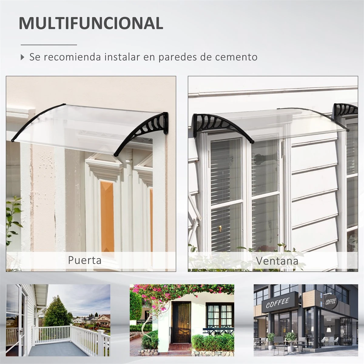 Outsunny Tejadillo De Protección Para Puertas Ventanas Contra Sol Y Lluvia Marquesina De Techo Diseño Moderno Aleación De Aluminio Duradero 122x89x24 Cm Transparente 8 Outsunny Tejadillo De Protección Para Puertas Ventanas Contra Sol Y Lluvia Marquesina De Techo Diseño Moderno Aleación De Aluminio Duradero 122x89x24 Cm Transparente - Imagen 6