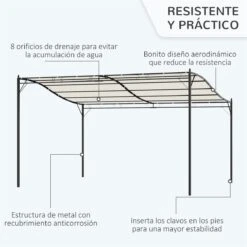 Outsunny Pérgola De Jardín 4x3 M Cenador Montado En Pared Con Toldo Y 4 Orificios De Drenaje Marco De Metal Y Poliéster 180 G/m² Para Patio Terraza Crema -OUTSUNNY TIENDA f4e1b1680c994a9bc4e6b4da815cec35dd620ee7 dac79a41a6194e3b83c5b50e64acff1e