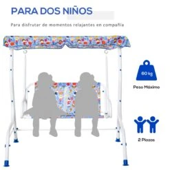Outsunny Columpio Balancín De Jardín Infantil 2 Plazas Para Niños De +3 Años Con Toldo Ajustable En Ángulo Para Terraza Balcón Carga Máx. 60 Kg 110x70x110 Cm Azul -OUTSUNNY TIENDA f5a5cd186689e89f6da9e1f5f75b52738c1d31b4 5af0860619704d8a86a0d0911db16f77