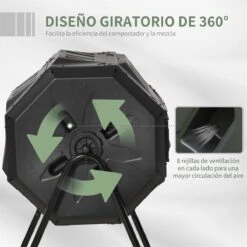 Outsunny Compostador De Tambor Giratorio Con Capacidad 160 Litros De Doble Cámara Y Ventilación Marco De Acero Para Residuos Orgánicos De Jardín 71x64x96cm Negro -OUTSUNNY TIENDA f5f38891e209381ec7c497f764bb5e882694fc36 596511a391e64deea0db9cb579fb9fbb