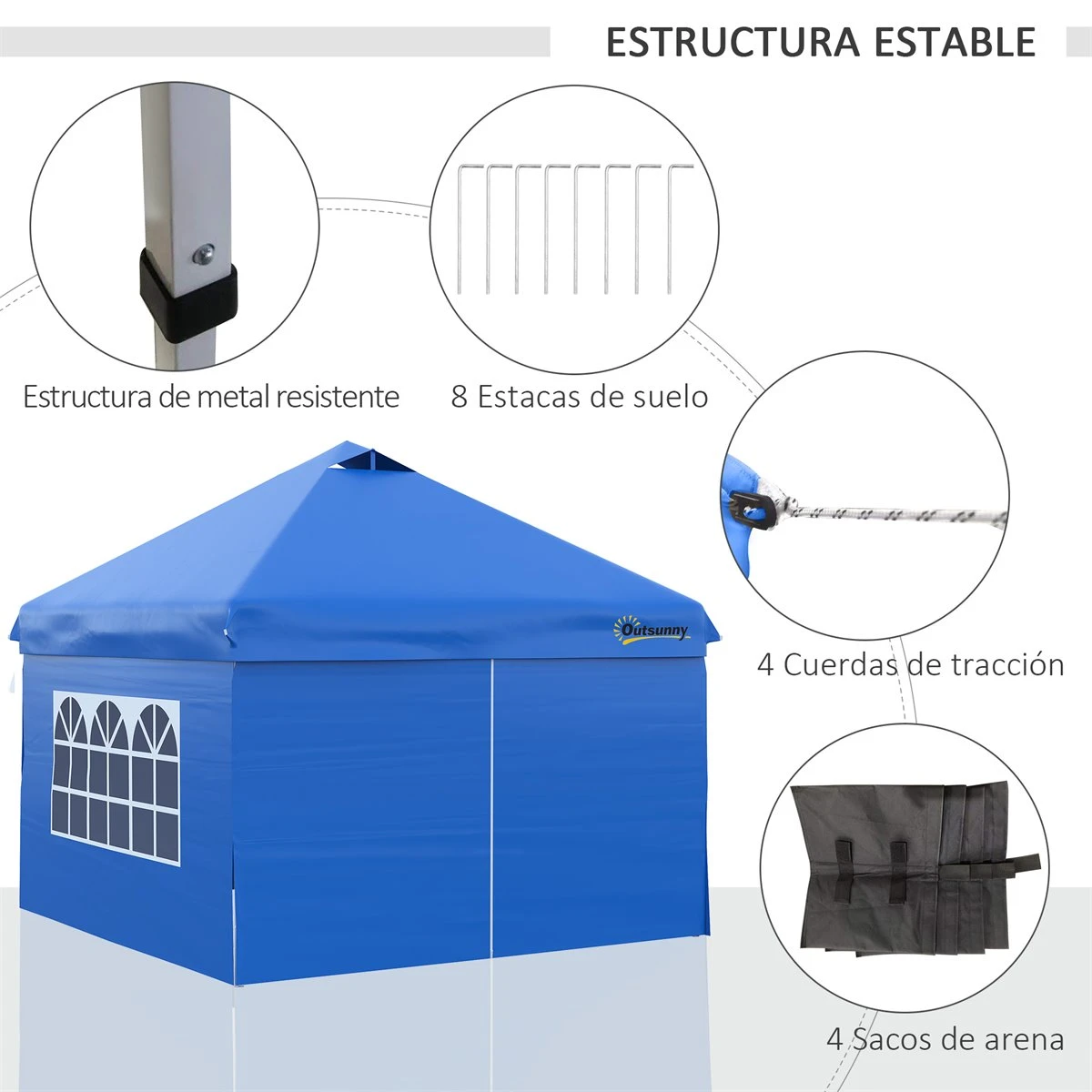 Outsunny Carpa Plegable 3x3 M Con Altura Ajustable De 3 Niveles Cenador De Jardín Con 4 Paredes Extraíbles 2 Ventanas 4 Sacos De Arena Y Bolsa De Transporte Para Camping Azul 8 Outsunny Carpa Plegable 3x3 M Con Altura Ajustable De 3 Niveles Cenador De Jardín Con 4 Paredes Extraíbles 2 Ventanas 4 Sacos De Arena Y Bolsa De Transporte Para Camping Azul - Imagen 6