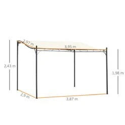 Outsunny Pérgola De Jardín 4x3 M Cenador Montado En Pared Con Toldo Y 4 Orificios De Drenaje Marco De Metal Y Poliéster 180 G/m² Para Patio Terraza Crema -OUTSUNNY TIENDA f96f7a4bdf33550a28bb6364ca0b9804c6c53469 ed8b0acb210e4e9cb5bd42d8b571dbd7