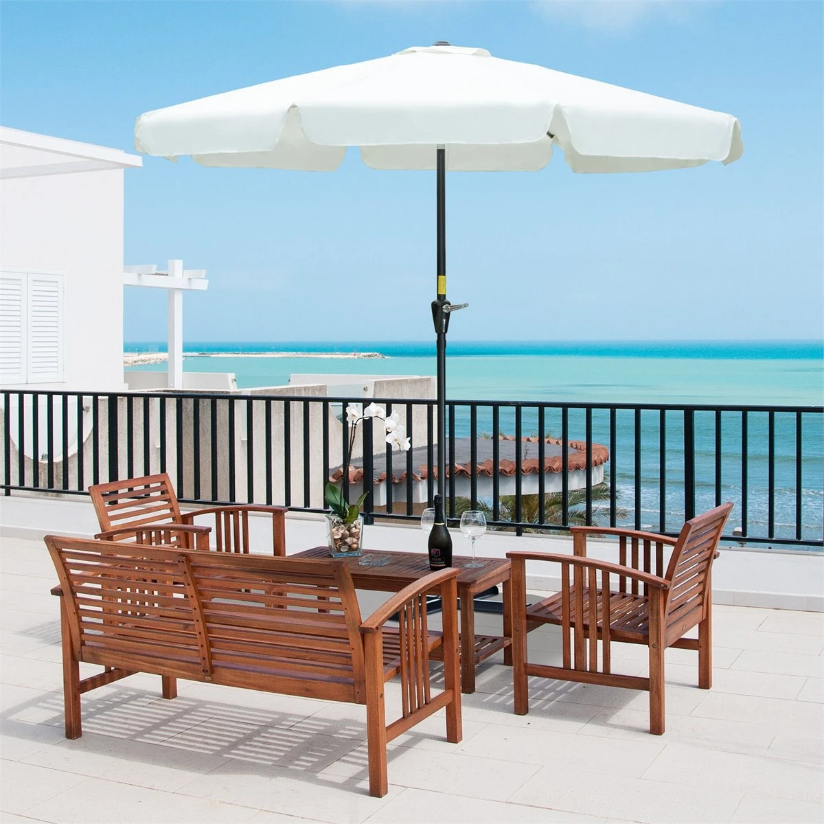 Outsunny Sombrilla De Jardín Ø266x250 Cm Protección UV50+ Parasol De Aluminio Inclinable Con Techo De Ventilación Y Manivela Para Terraza Balcón Exterior Beige 4 Outsunny Sombrilla De Jardín Ø266x250 Cm Protección UV50+ Parasol De Aluminio Inclinable Con Techo De Ventilación Y Manivela Para Terraza Balcón Exterior Beige - Imagen 2