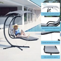 Outsunny Tumbona Colgante Con Sombrilla Protección UV Hamaca Sillón Con Toldo Estructura Estable Cuerda Antivuelco Y Forma Ergonómico Para Jardín Patio Terraza Metal 190x110x190 Cm Gris -OUTSUNNY TIENDA fa95cbc3646ac9f054e7c343ba22e5afab702c5e 1df597da02c9437fba9a43b2b220793f