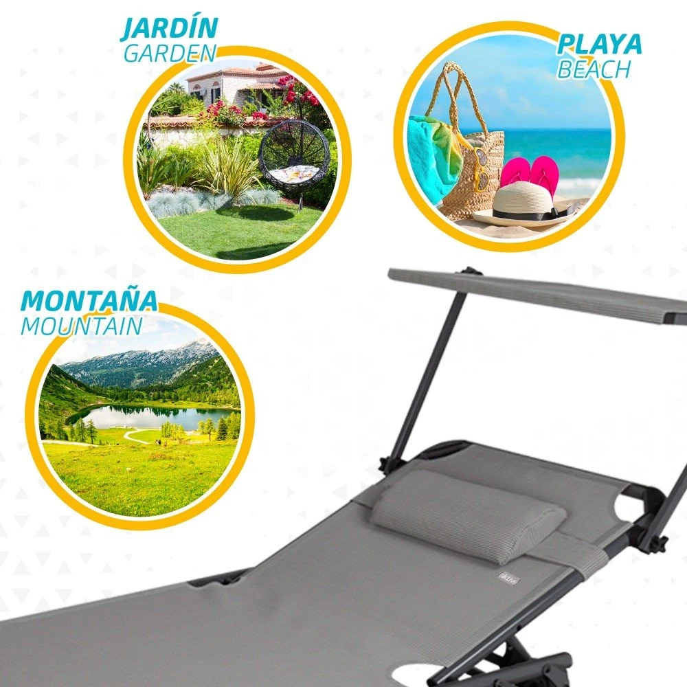 Tumbona Plegable Con Parasol Y Cojín Aktive 7 Tumbona Plegable Con Parasol Y Cojín Aktive - Imagen 5