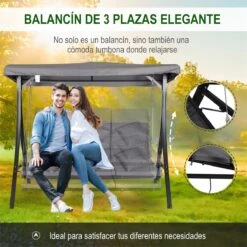 Outsunny Balancín Con Toldo Ajustable De 3 Plazas Columpio De Jardín Con Dosel Cojines Para Exterior Terraza Patio Carga 270 Kg 200x115x168 Cm Gris -OUTSUNNY TIENDA fb87a0ce3e7bf00362a175b4a472835491976929 c84e22a806344315a7a83041c5c65015