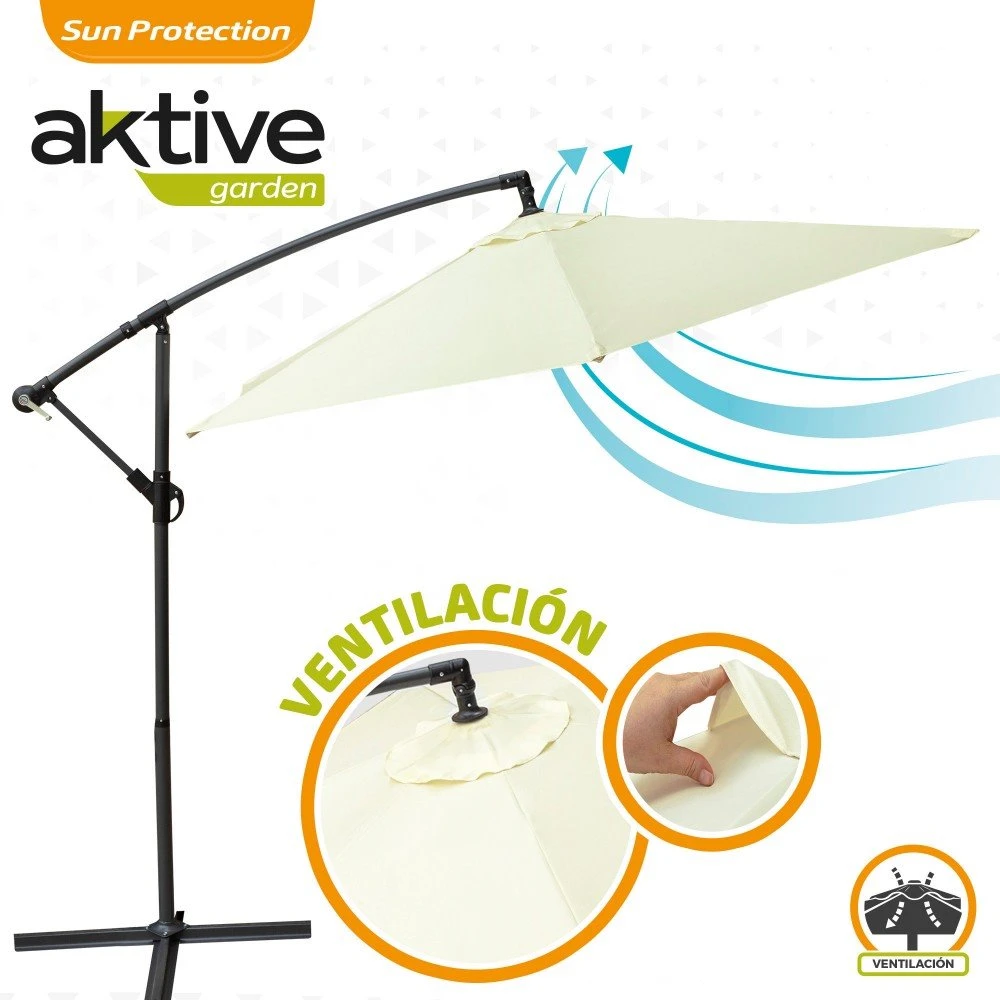 Parasol Excéntrico Banana 300 Cm Crema Mástil Aluminio Aktive Garden 5 Parasol Excéntrico Banana 300 Cm Crema Mástil Aluminio Aktive Garden - Imagen 3