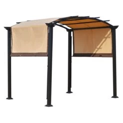 Outsunny Pérgola 3x2,5 M Cenador Con Techo Retráctil Para Jardín Patio Terraza Tela Poliéster Atornillados Resistente Protección De Rayos UV Beige