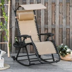 Outsunny Silla Mecedora De Jardín Plegable Tumbona Reclinable Con Techo Protección Solar Reposacabezas Extraíble Y Reposapiés Estructura De Acero 120x67x102 Cm Beige -OUTSUNNY TIENDA fd76bd1c49a802bf2b5d5ec0de9a3946c25efe65 fdcd7e4fb7e44ad78a0b9d65b222d827