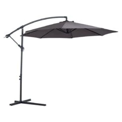 Outsunny Sombrilla De Jardín Ø300x250 Cm Parasol Excéntrico Inclinable Con Manivela Base Cruzada Y Soporte De Acero Protección Solar Para Terraza Exterior Gris