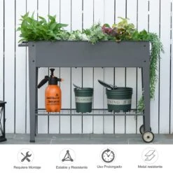 Outsunny Huerto Urbano Jardinera Elevada De Metal Cama De Jardín Con Ruedas Asa Lateral Y Estante Inferior Para Cultivo Plantas Hortalizas Flores 104x39x80 Cm Gris -OUTSUNNY TIENDA ff1ee32fb5a603f0f09839dbe735566094dd3e72 30c3aaebdf294c0bb78e7054dd740e44