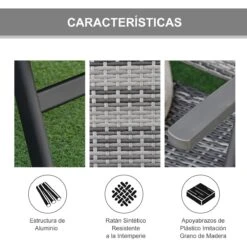 Outsunny Tumbona De Jardín De Ratán 192x74x55 Cm Con Respaldo Reclinable En 7 Posiciones Reposabrazos Y Ruedas Marco De Aluminio Para Patio Terraza Balcón Gris -OUTSUNNY TIENDA ff88d8c8071e54dc35cda8451bfdb351b4702232 f916eb732d2e41fe9c17432b9850c075