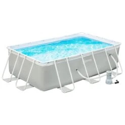 Outsunny Piscina Desmontable Tubular 340x215x80 Cm Piscina Rectangular De Exterior Con Depuradora De Cartucho 4.000 L/H Mangueras Longitud 100 Cm Y Marco De Acero 4200 L Gris
